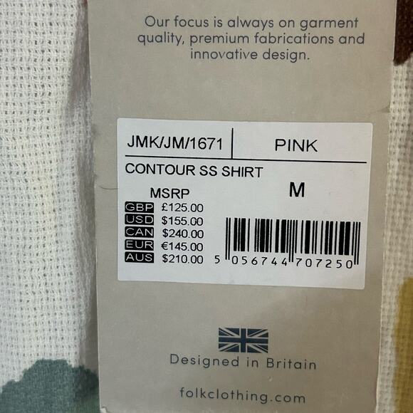 Folk Men's Button Up Textured Contour Cotton Short Sleeve Top M Medium New - Picture 7 of 8